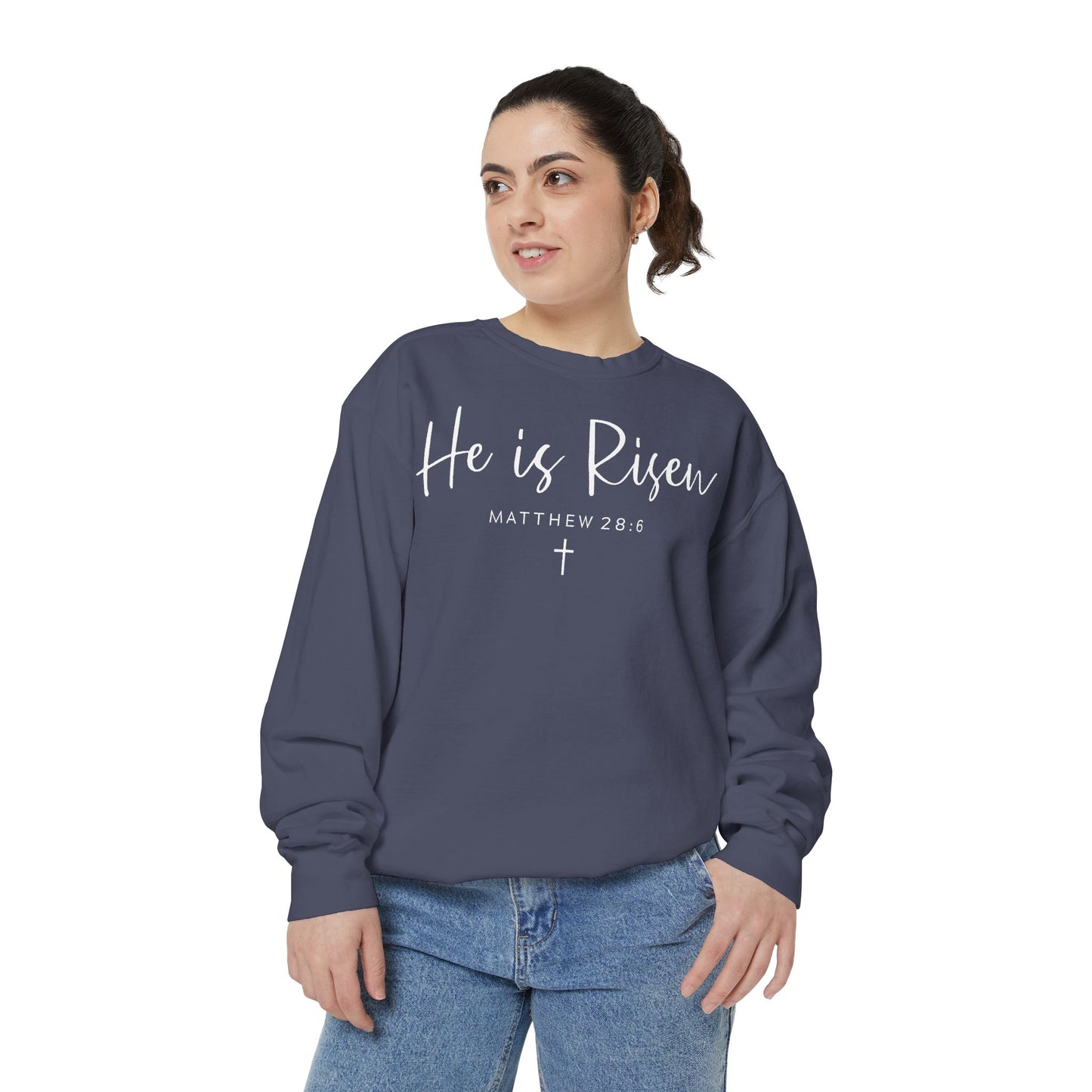 Religious Unisex Sweatshirt - He is Risen, Mattthew 28:6, Christian Apparel, Easter Gift, Faith-Based Fashion, Cozy Sweater