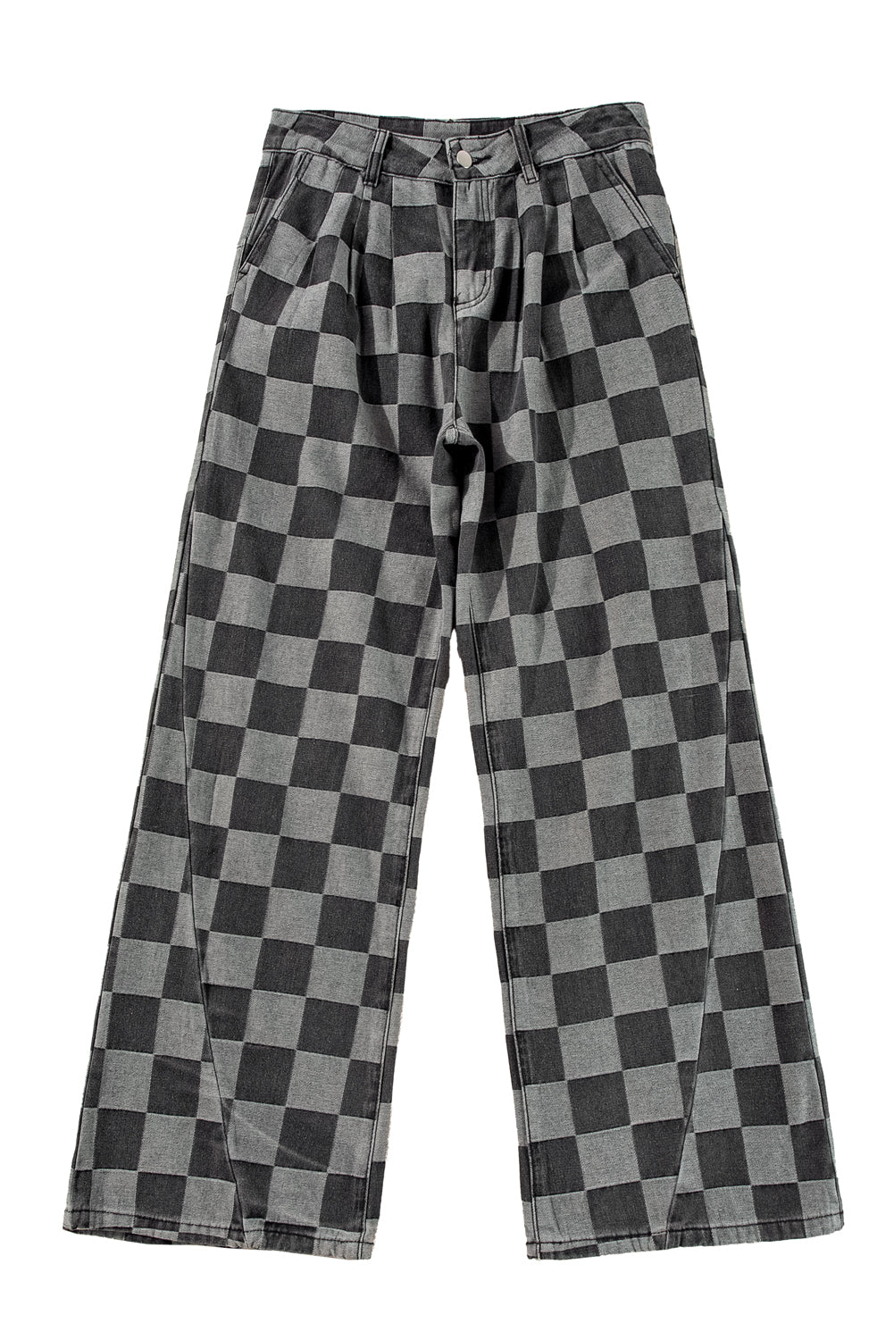Dusk Blue Checkered Light Washed Wide Leg Jeans