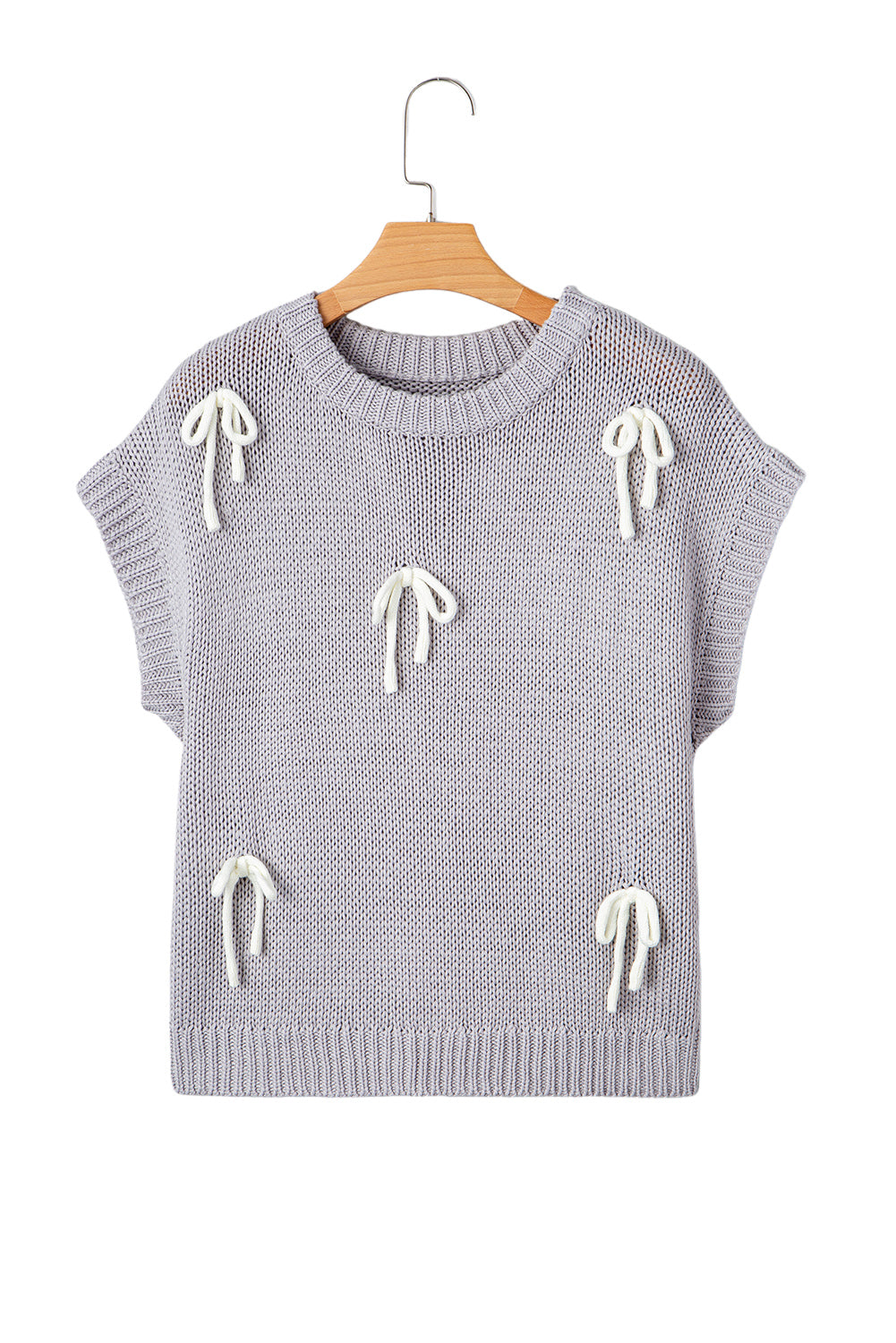 Parchment Bowknot Applique Cap Sleeve Sweater