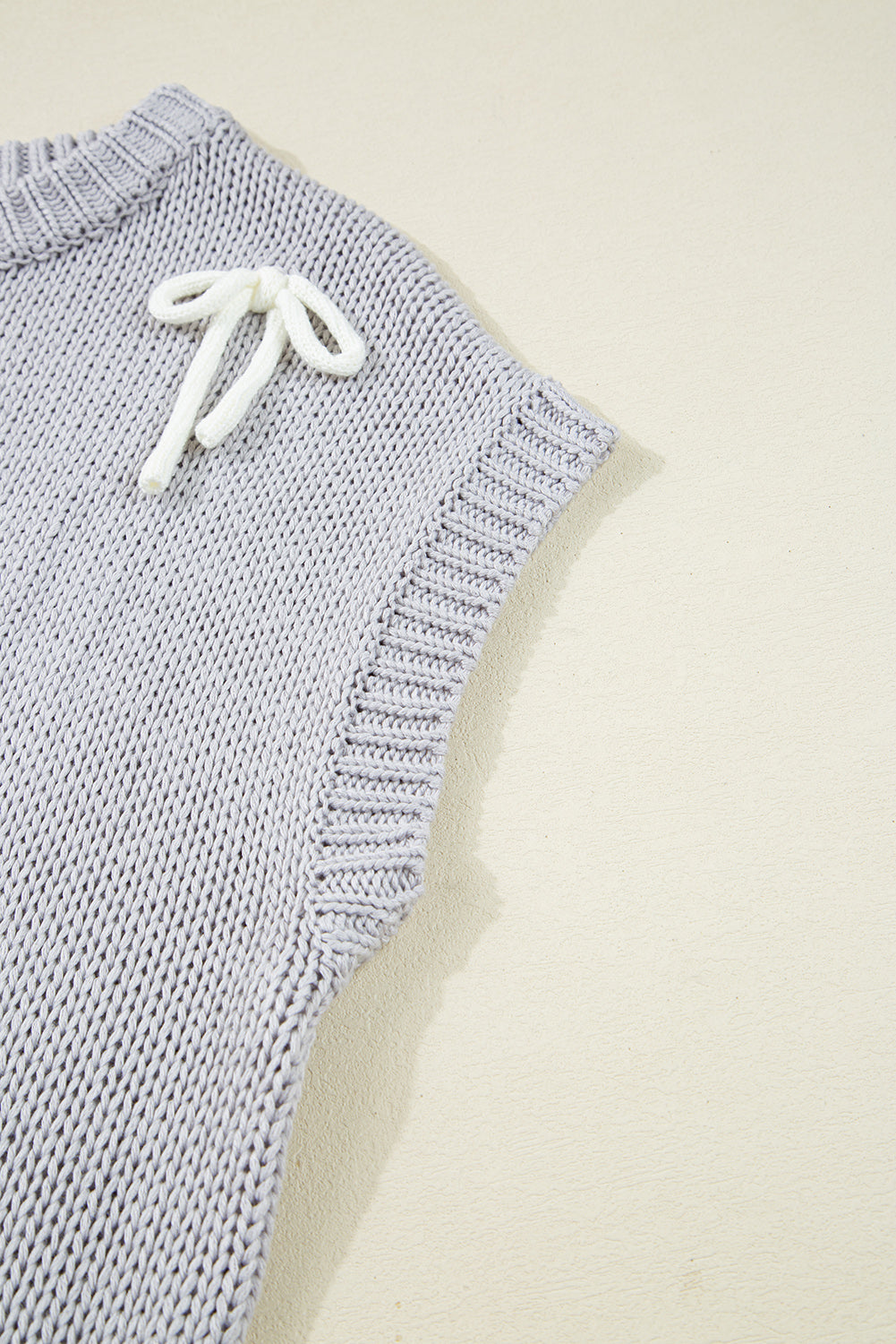 Parchment Bowknot Applique Cap Sleeve Sweater
