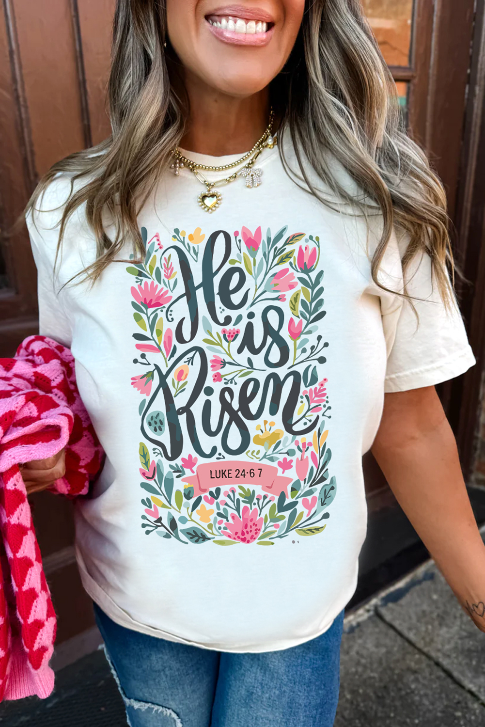 White He is Risen Floral Heat Transfer Printing Graphic T Shirt