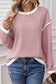 Four Leaf Clover Contrast Color Trim Knit Drop Shoulder Loose Top