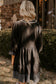 Jungle Green Contrast Stitched V Neck 3/4 Sleeve Tiered Mini Dress