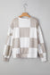 Khaki Checkered Print Breathable Textured Long Sleeve Top