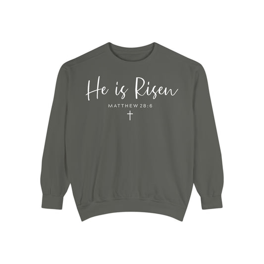 Religious Unisex Sweatshirt - He is Risen, Mattthew 28:6, Christian Apparel, Easter Gift, Faith-Based Fashion, Cozy Sweater