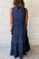 Blue Sleeveless Tiered Chambray Maxi Dress