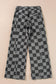 Dusk Blue Checkered Light Washed Wide Leg Jeans