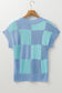 Khaki Checkered Color Block Crew Neck Short Sleeve Sweater