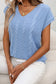 Sky Blue Solid Color V-neck Twisted Knit Top