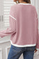 Four Leaf Clover Contrast Color Trim Knit Drop Shoulder Loose Top