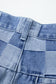 Dusk Blue Checkered Light Washed Wide Leg Jeans