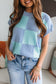 Khaki Checkered Color Block Crew Neck Short Sleeve Sweater
