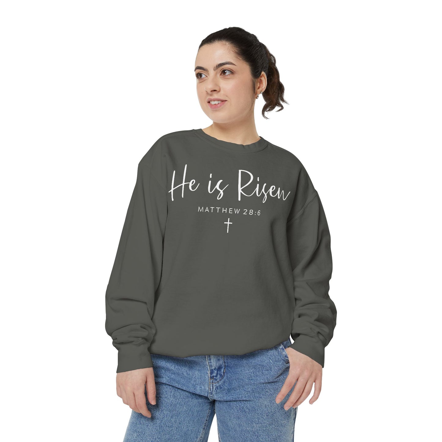 Religious Unisex Sweatshirt - He is Risen, Mattthew 28:6, Christian Apparel, Easter Gift, Faith-Based Fashion, Cozy Sweater