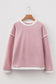 Four Leaf Clover Contrast Color Trim Knit Drop Shoulder Loose Top