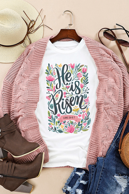 White He is Risen Floral Heat Transfer Printing Graphic T Shirt