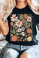 Black Wild Flower Pumpkin Heat Transfer Printing T Shirt