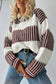 Light Blue Two Tone Striped Patchwork Drop Shoulder Loose Sweater