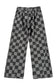 Dusk Blue Checkered Light Washed Wide Leg Jeans