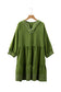 Jungle Green Contrast Stitched V Neck 3/4 Sleeve Tiered Mini Dress
