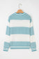 Light Blue Two Tone Striped Patchwork Drop Shoulder Loose Sweater