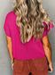 Oatmeal Patch Pocket Ribbed Knit Short Sleeve Sweater