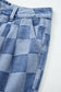 Dusk Blue Checkered Light Washed Wide Leg Jeans