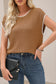 Camel Contrast Trim Boxy Fit Knit Short Sleeve Sweater Top