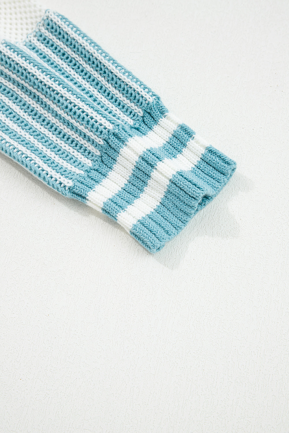 Light Blue Two Tone Striped Patchwork Drop Shoulder Loose Sweater