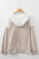 Khaki Stripe Buttoned V Neck Textured Hooded Plus Size Top