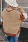 Light French Beige Contrast Stitch Detail Colorblock Knitted Plus Size Sweater