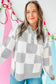 Gray Plus Size Checkered Pattern Button Polo Collar Split Sweater
