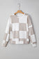 Khaki Checkered Print Breathable Textured Long Sleeve Top