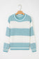 Light Blue Two Tone Striped Patchwork Drop Shoulder Loose Sweater